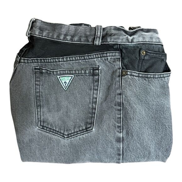 VTG 80s Guess Georges Marciano Jeans Mens Sz 30x32 Black Denim Leather Trim Yoke - Picture 1 of 16